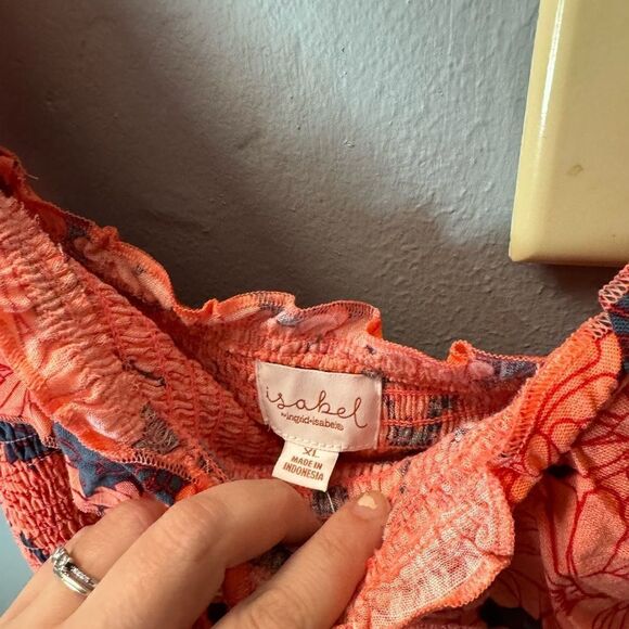 Ingrid & Isabel Pink Floral Ruffle Smocked Maternity Tank Top NWT XL - Picture 8 of 9